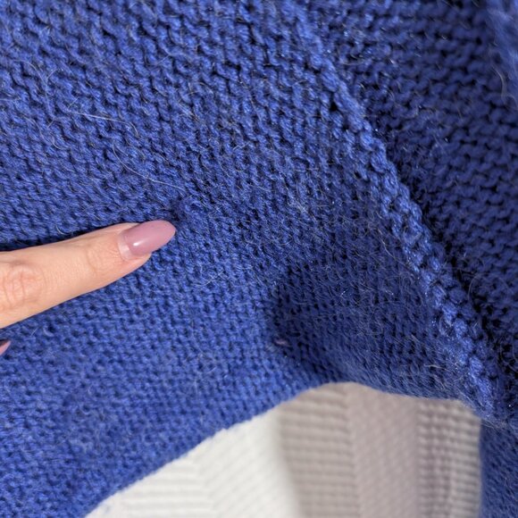 Vintage 80s Chunky Cable Knit Cardigan Blue Orange Wool Blend Est. size M to L - Picture 16 of 16